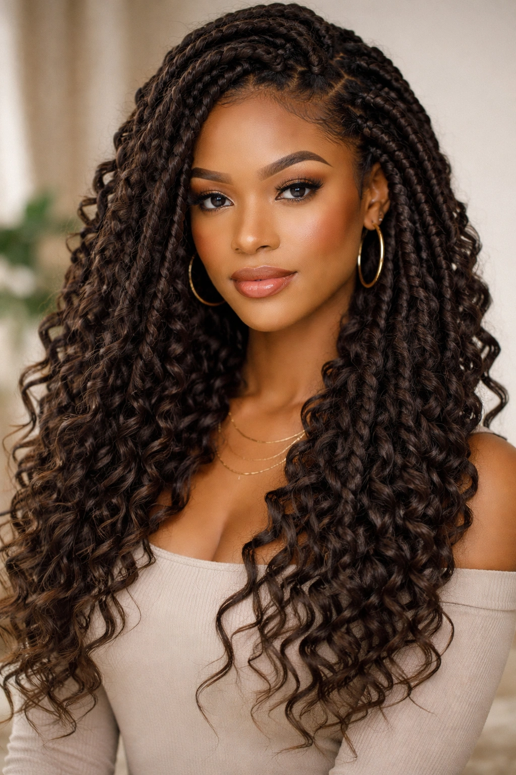 Goddess crochet braids with voluminous texture