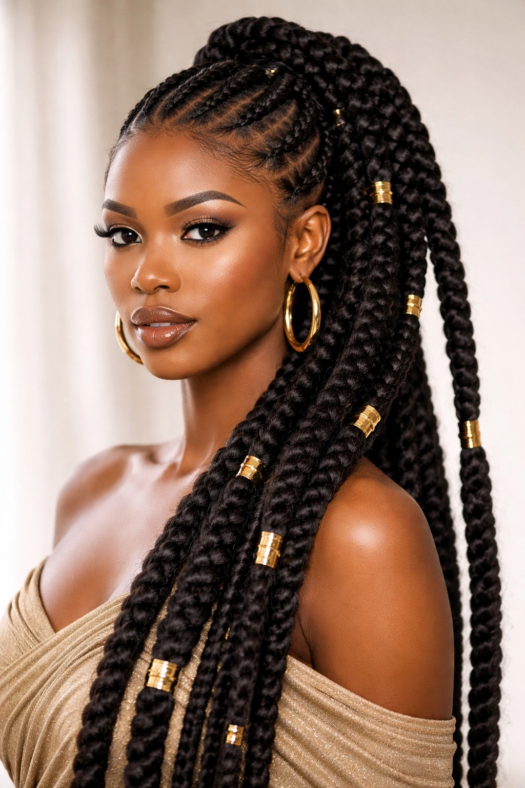 Goddess pondo with thick sculptural braids