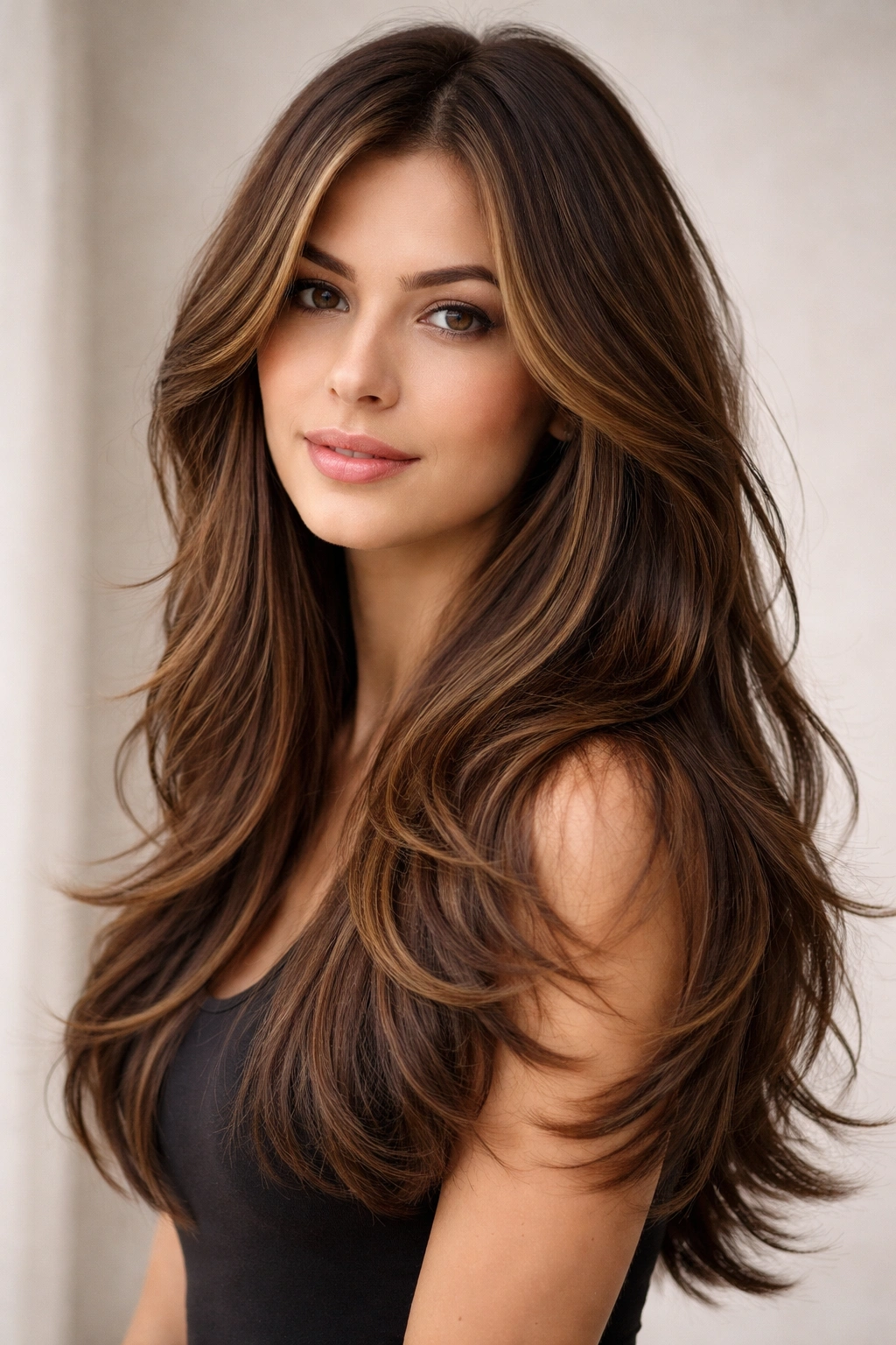 Hair with graduated length and hidden underlayers for movement