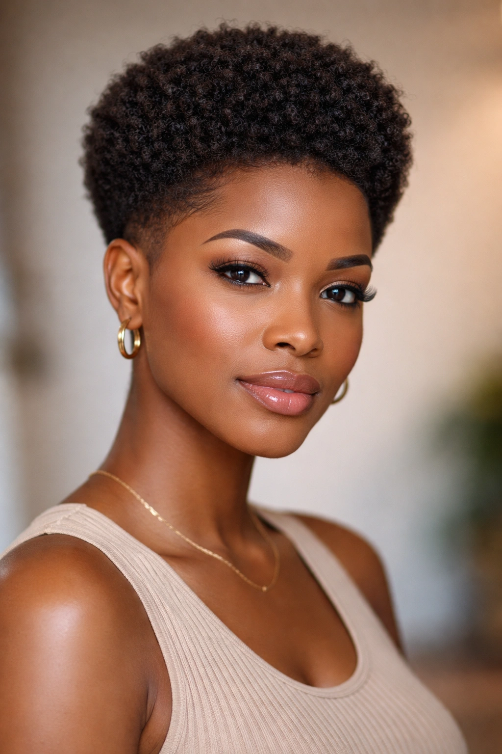 Black woman with graduated taper and crisp edges around ears.