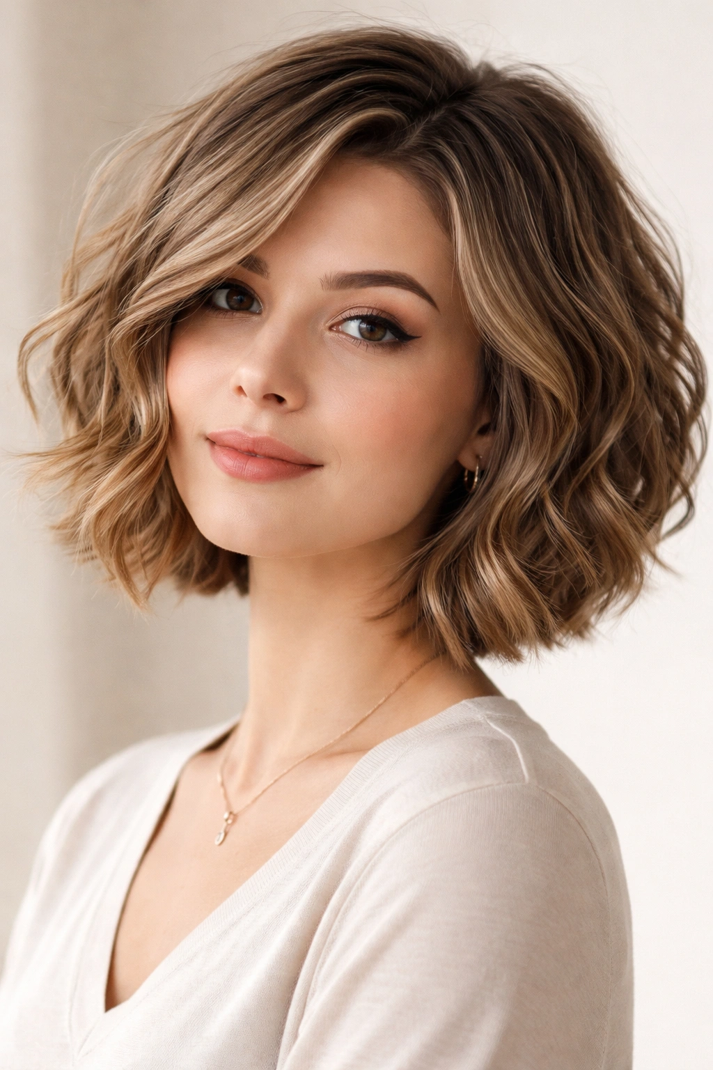 The Graduated Wavy Bob: short-back, long-front silhouette with face-framing waves.