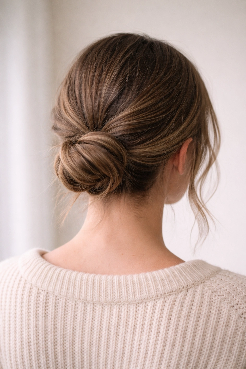 Shoulder-length hair in a wrapped low bun showing length-based variations