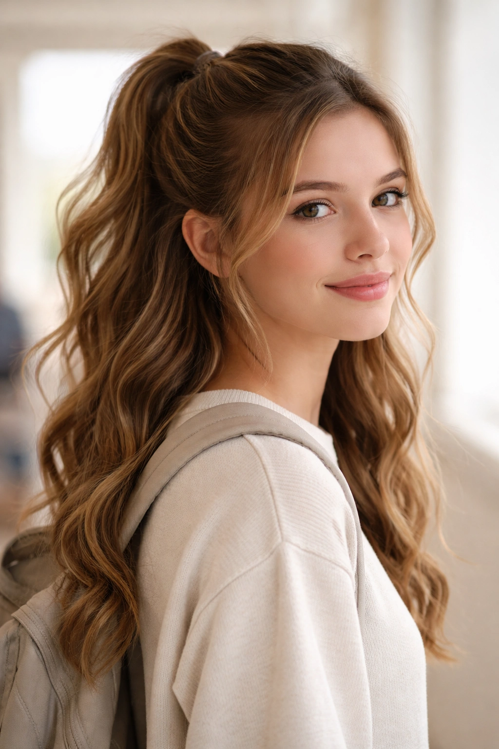 Portrait of a student with a half-ponytail and waves