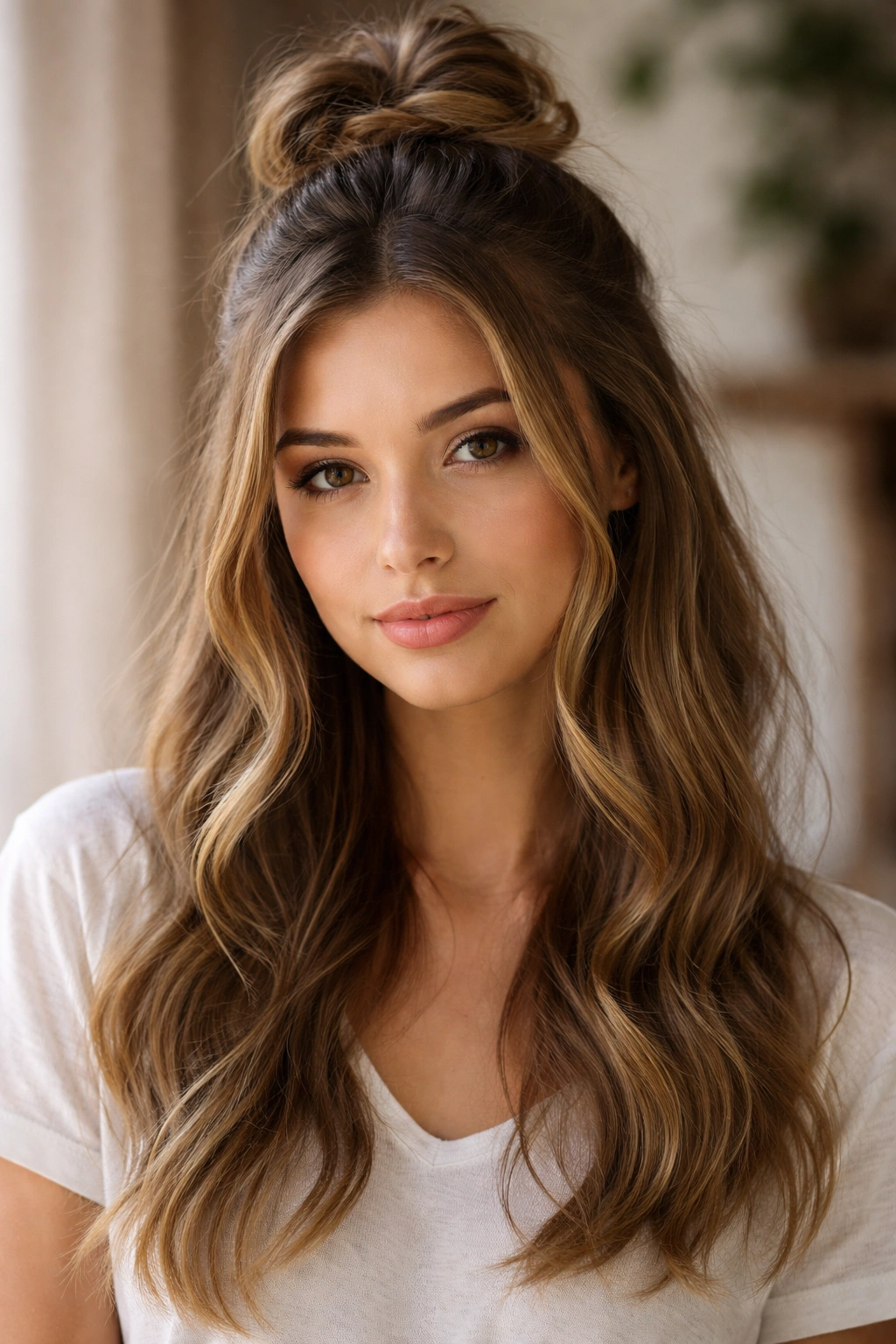Half-up bun with framing strands