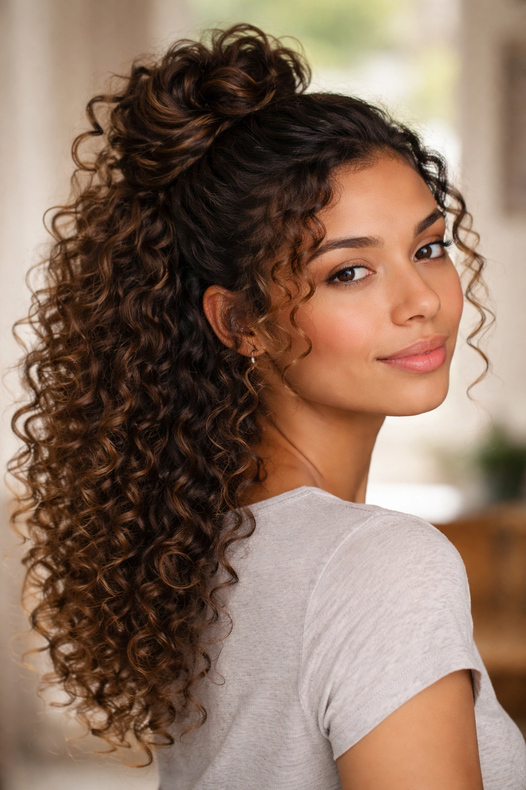 Half-up curly knot hairstyle