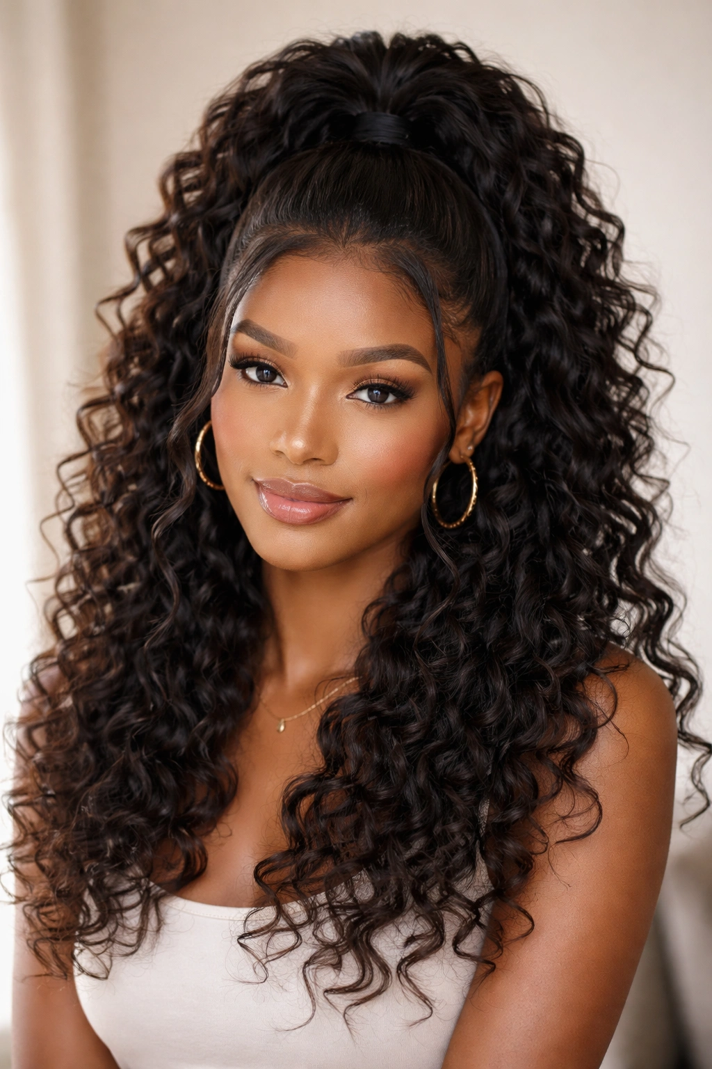 Textured half-up half-down with clip-in extensions blended into curls