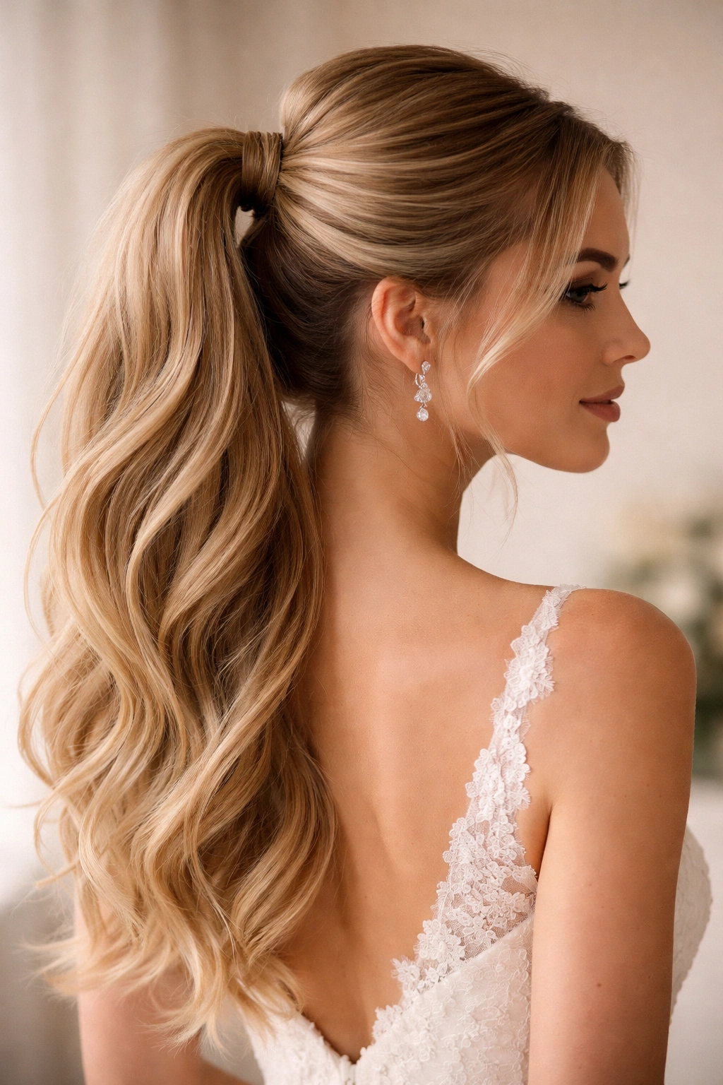 Half-up half-down ponytail with a lifted crown and flowing lower hair