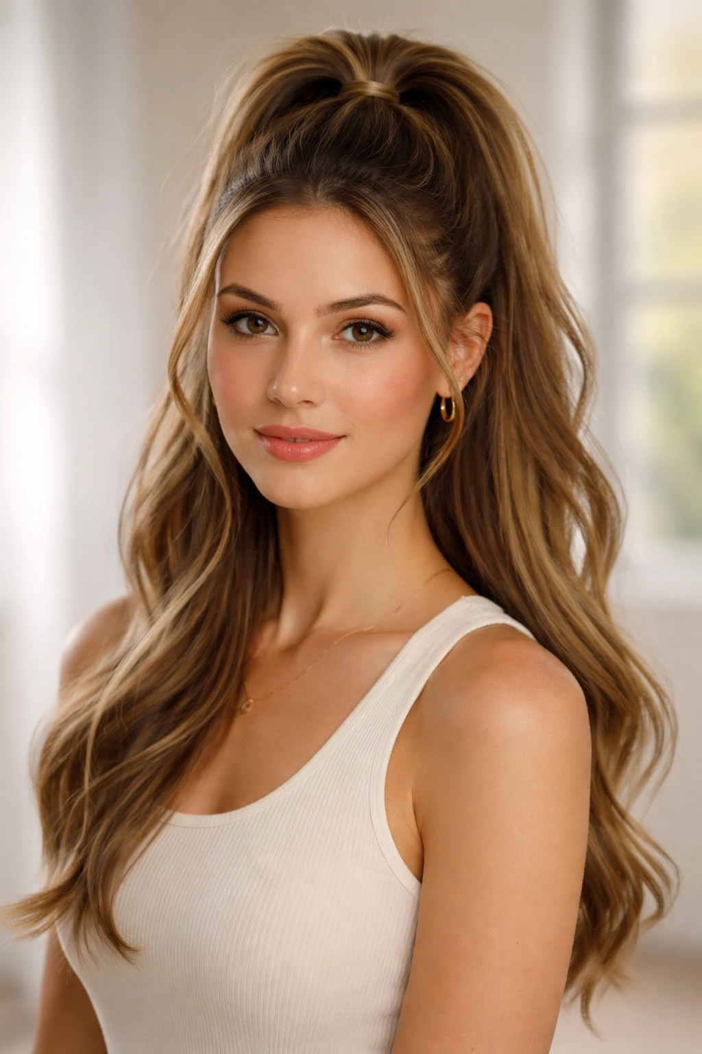 Half-up ponytail with crown lift and hair kept down