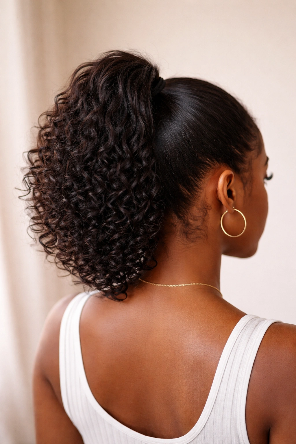 Half-Up Ponytail showing upper crown tied with loose hair below