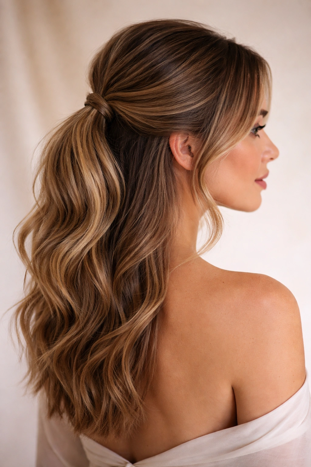 Half-Up Half-Down Low Ponytail with textured waves