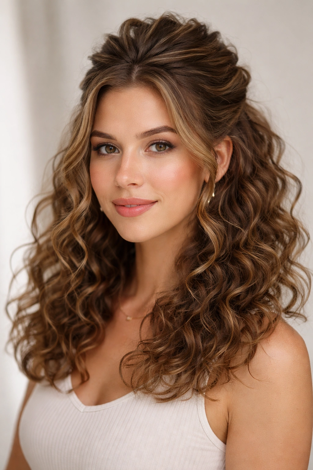 Close-up of half-up twist hairstyle on curly hair with crown lift
