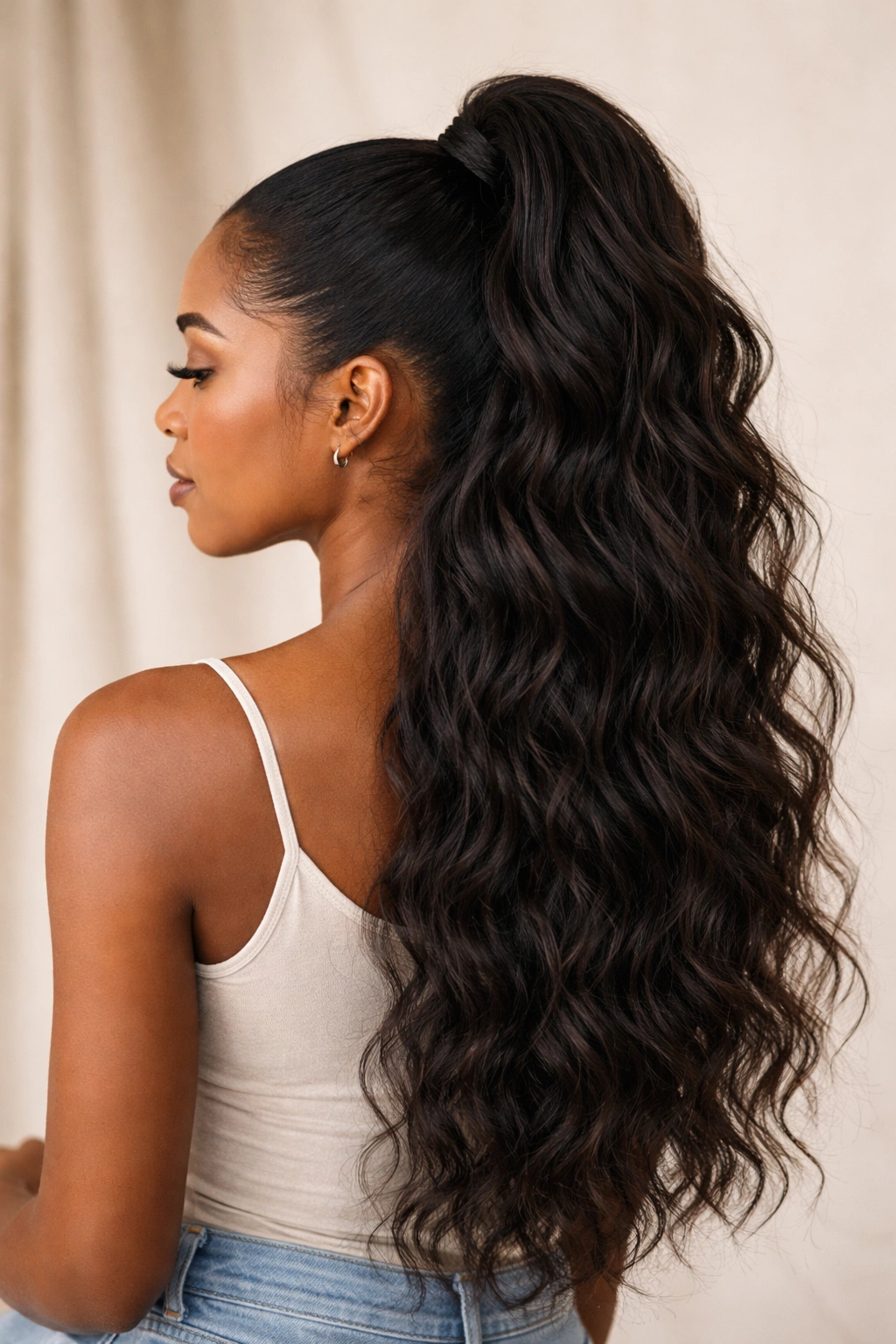 Half-up weave ponytail with free-flowing natural hair texture