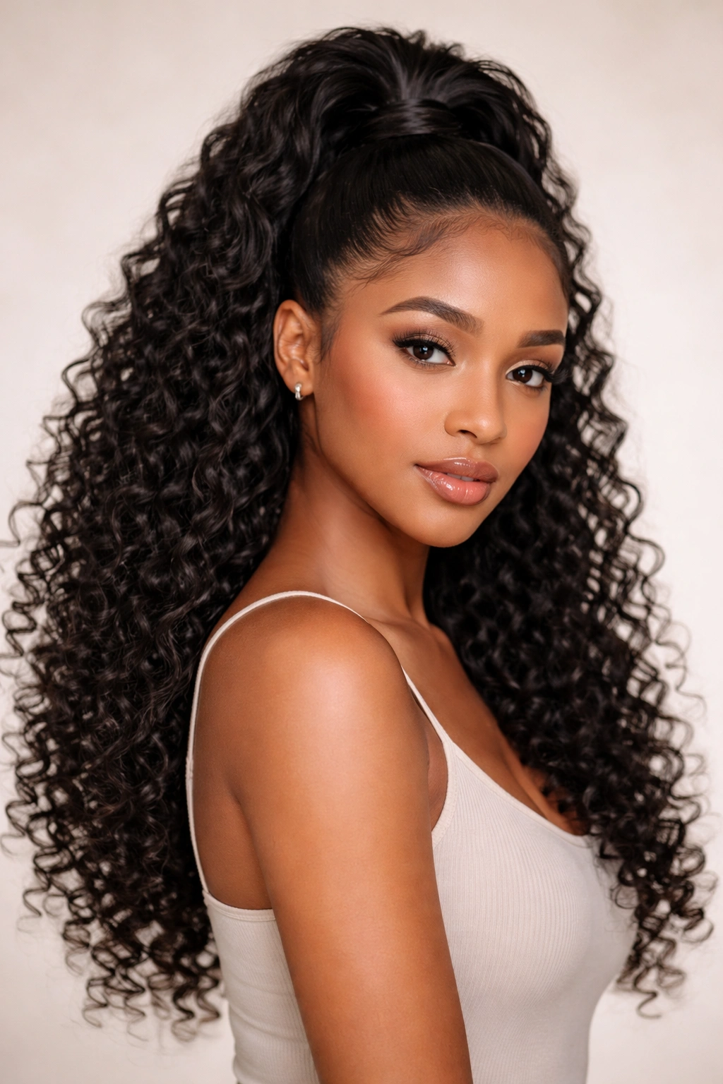 Half-Up weave ponytail with crown pulled back and loose hair