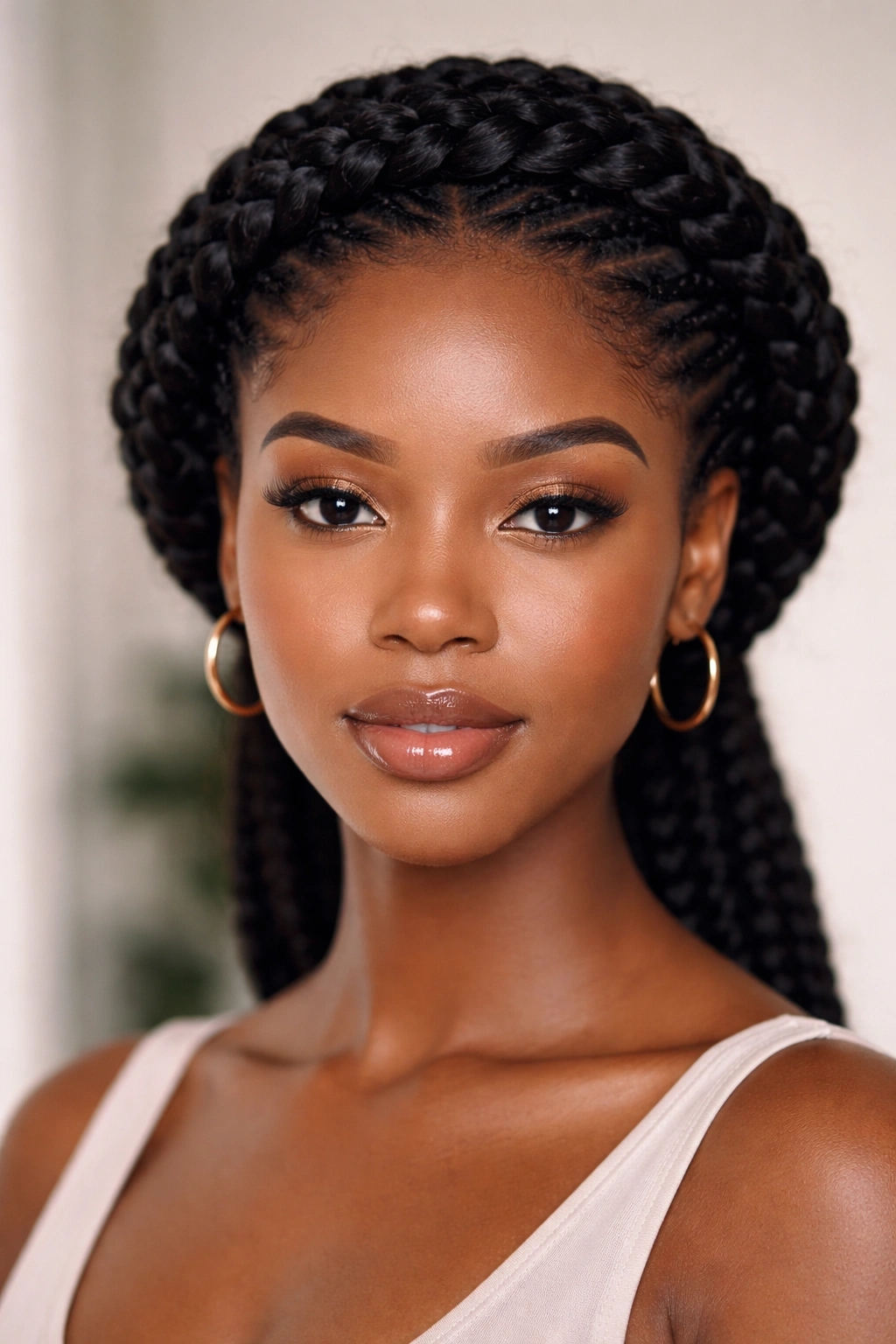 Halo braids forming a crown around the head framing the face