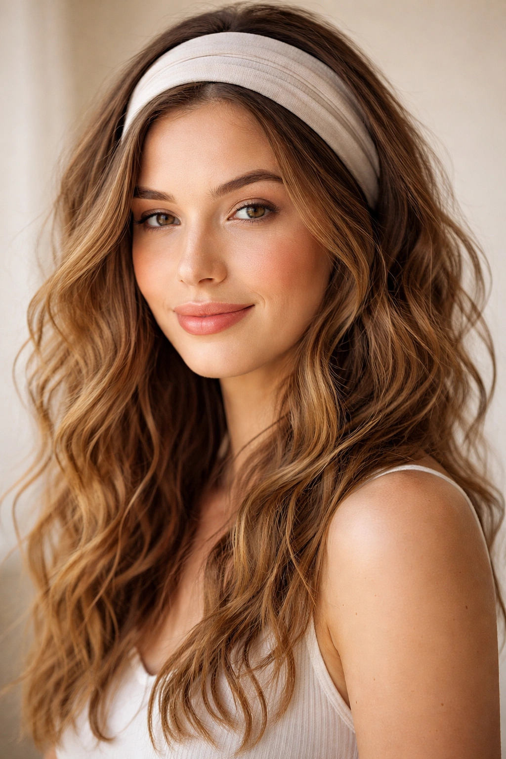 Close-up of hair with headband texture showing tighter waves under the band