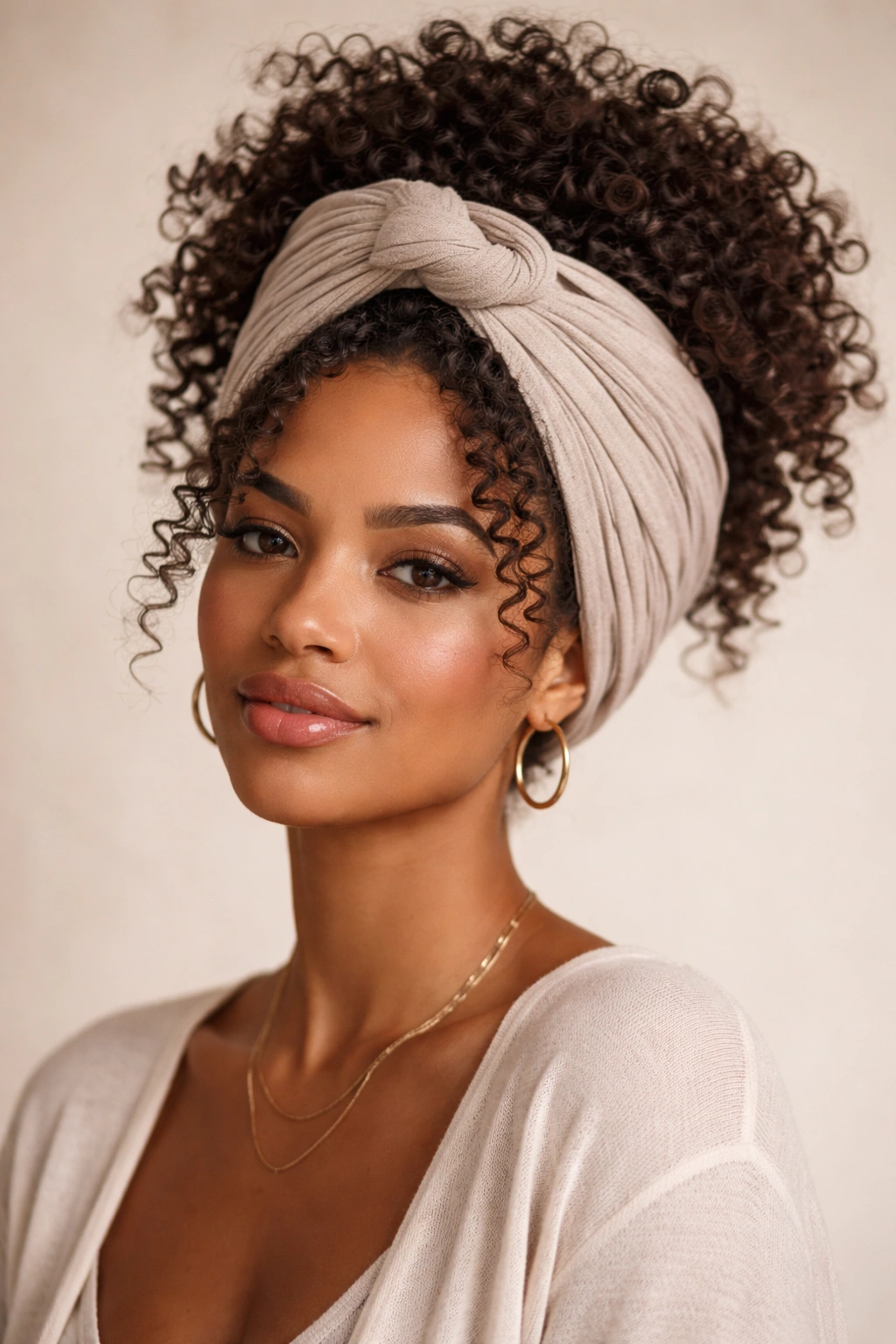 Headwrap around curls showing refreshed definition