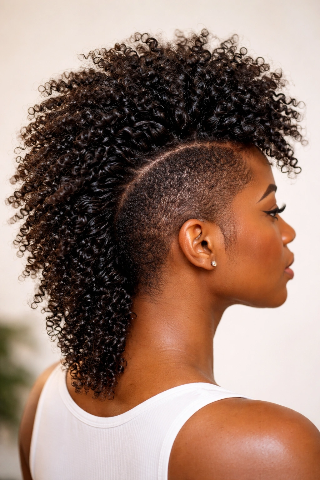Healthy, moisturized mohawk with glossy curls and defined texture