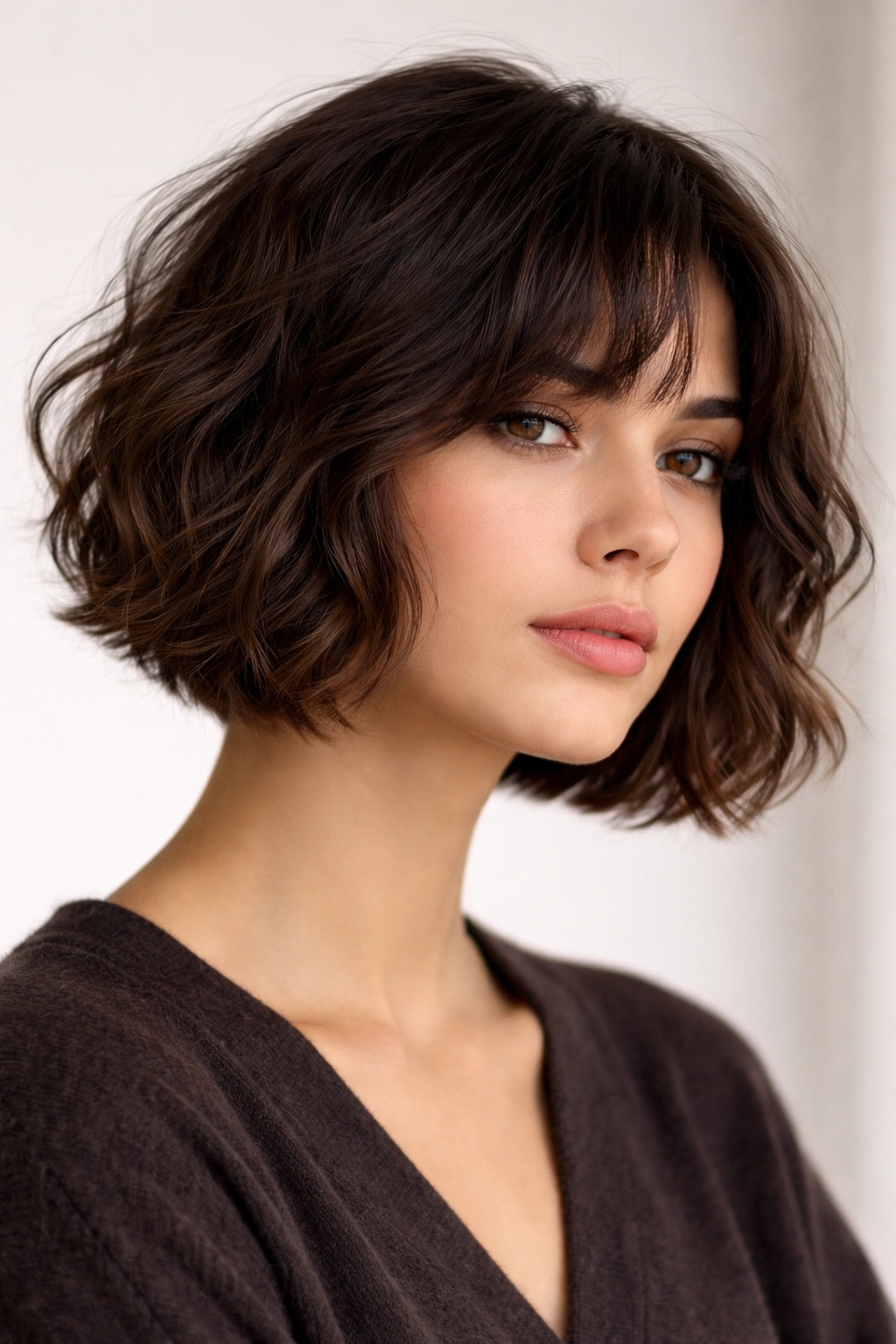 Front three-quarter view of Wavy French Bob with Hidden Undercut.