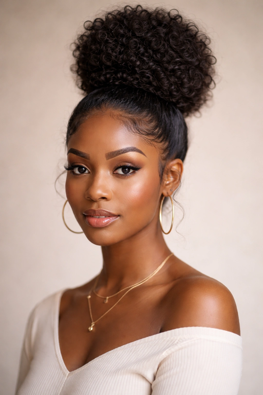 High crown bun with lifted silhouette at the top of the head