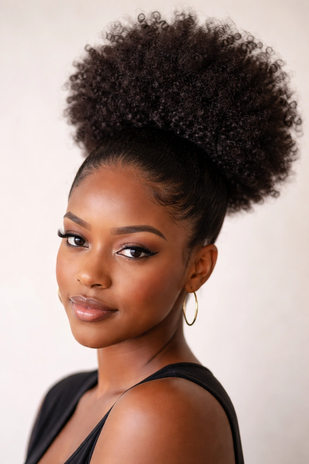 Close-up of a high crown puff on 4C hair showing height and texture