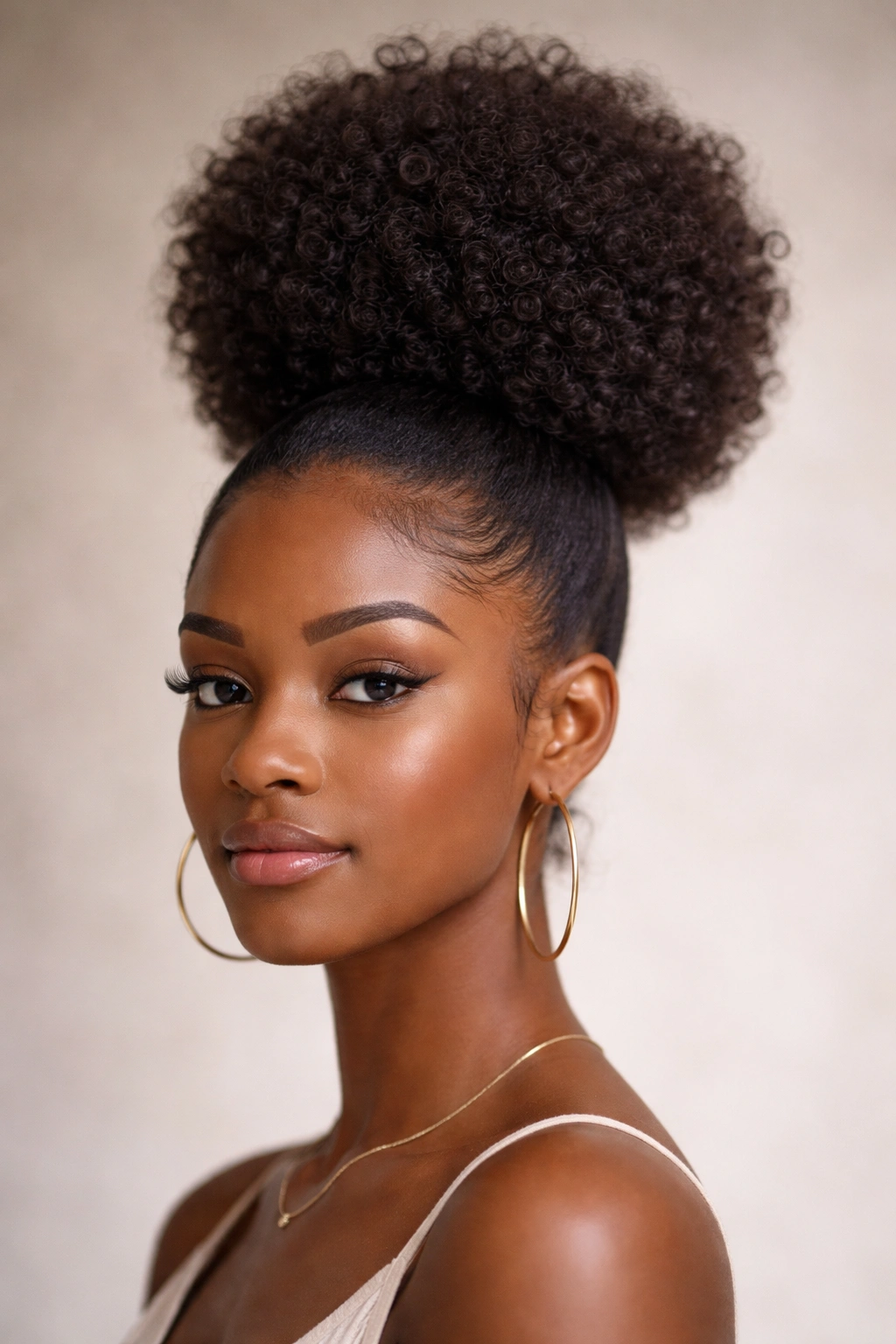 Close-up of high crown afro puff with height at crown
