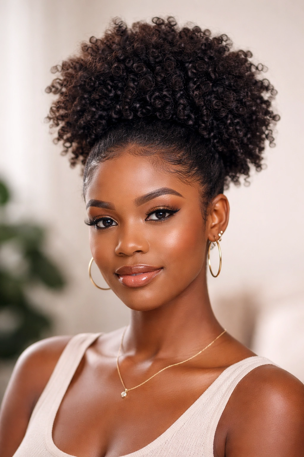High-definition puff with coil-out on 4C hair.