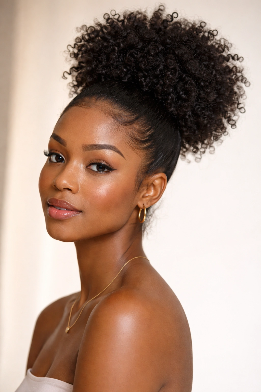 Black woman with a high puff and natural coils