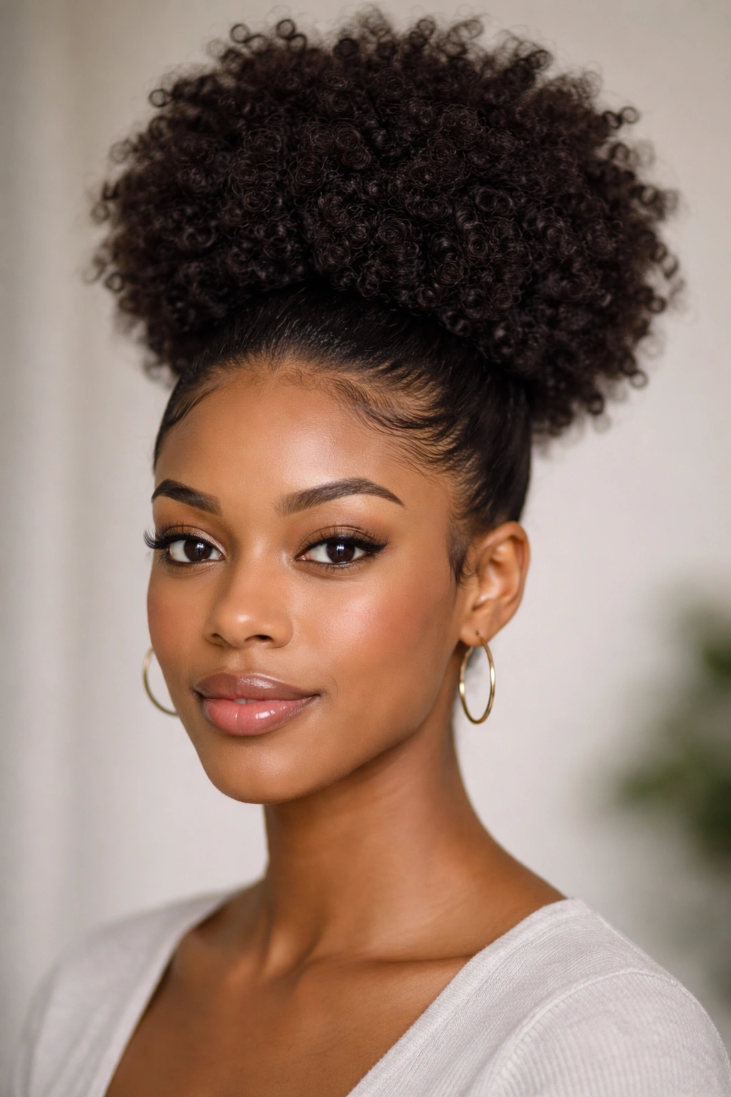 High puff hairstyle with tall crown and smooth edges