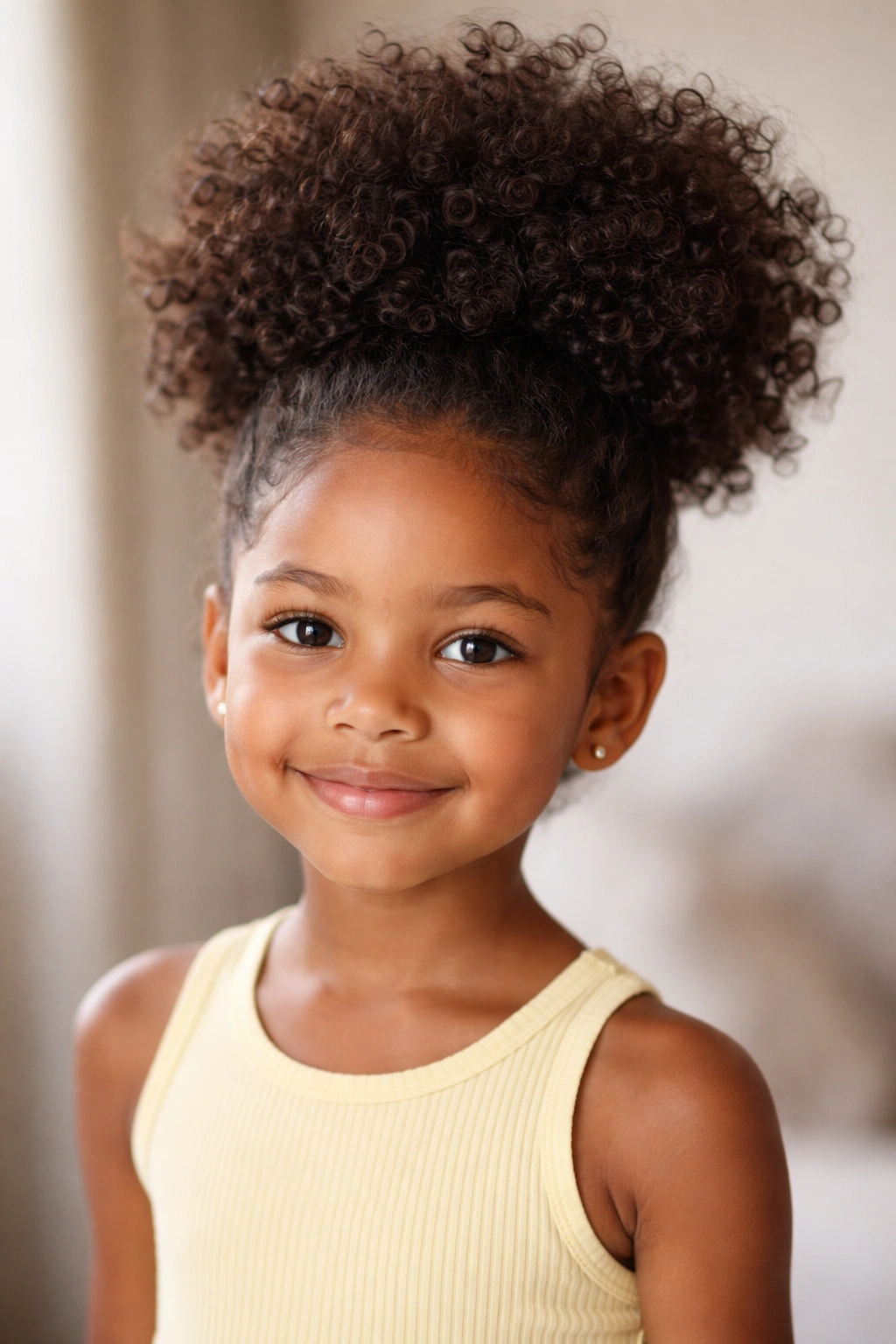 Child with high puff hairstyle