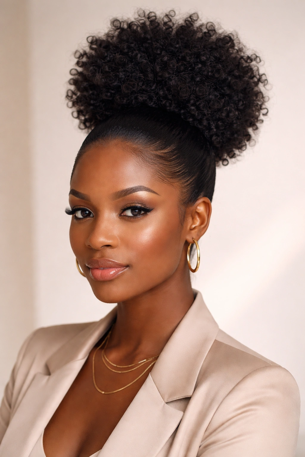 High crown puff with a sleek wrap showing smooth edges