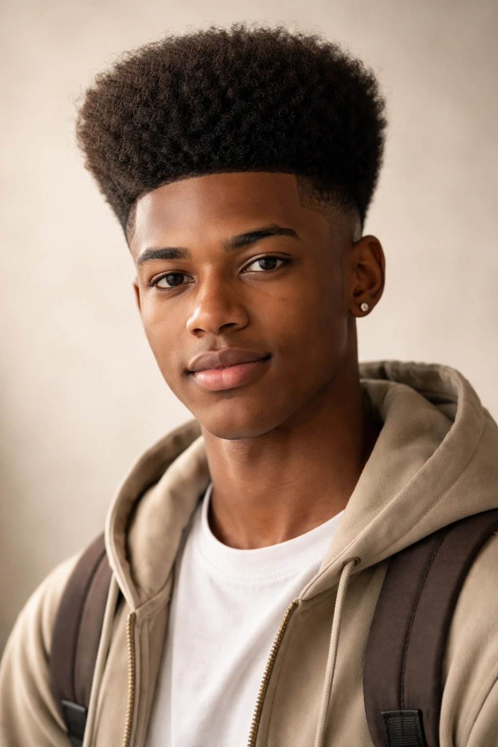Close-up of a high-top afro with a voluminous dome of natural curls