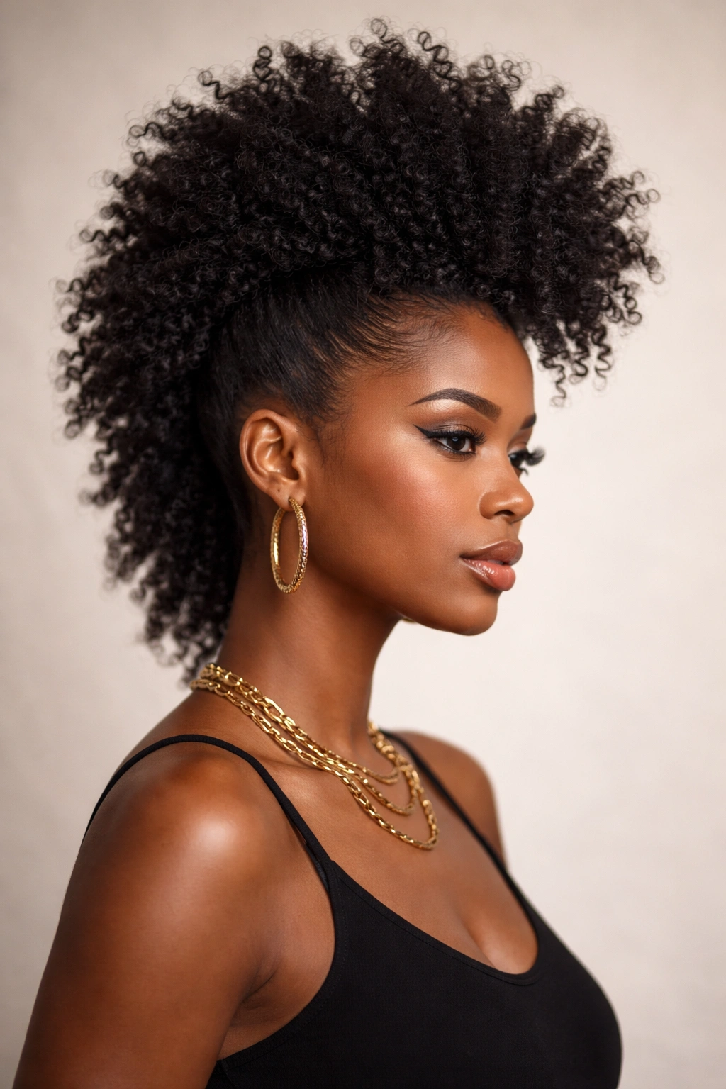 Close-up of a high-volume Mohawk with tapered sides and voluminous crown