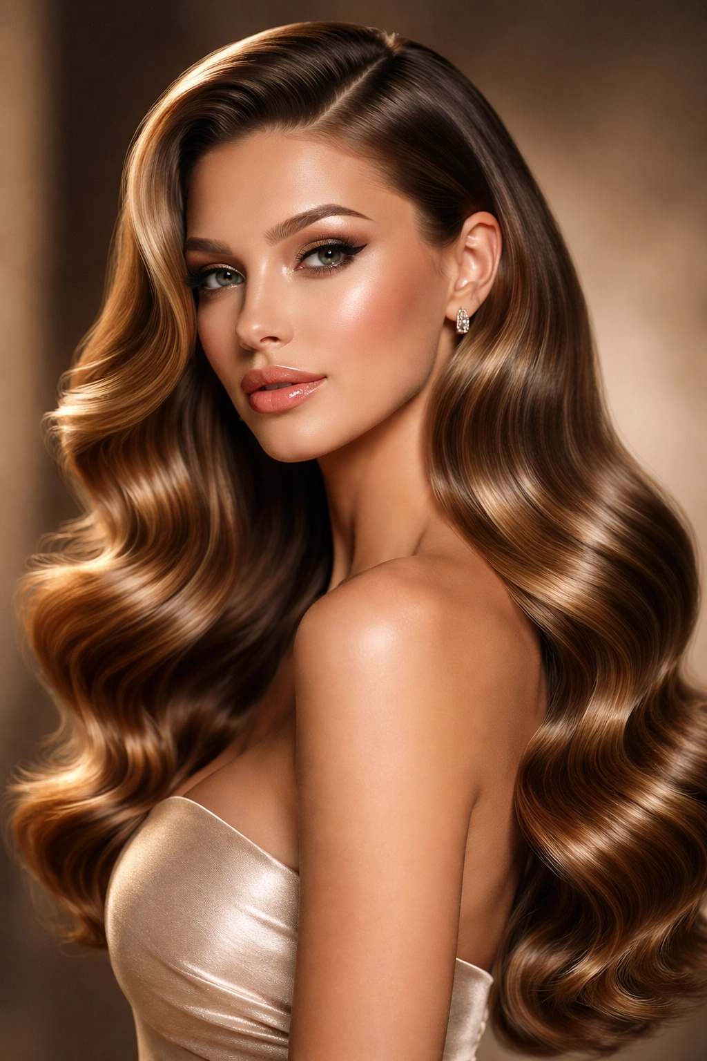 Hollywood waves with serious shine and side part
