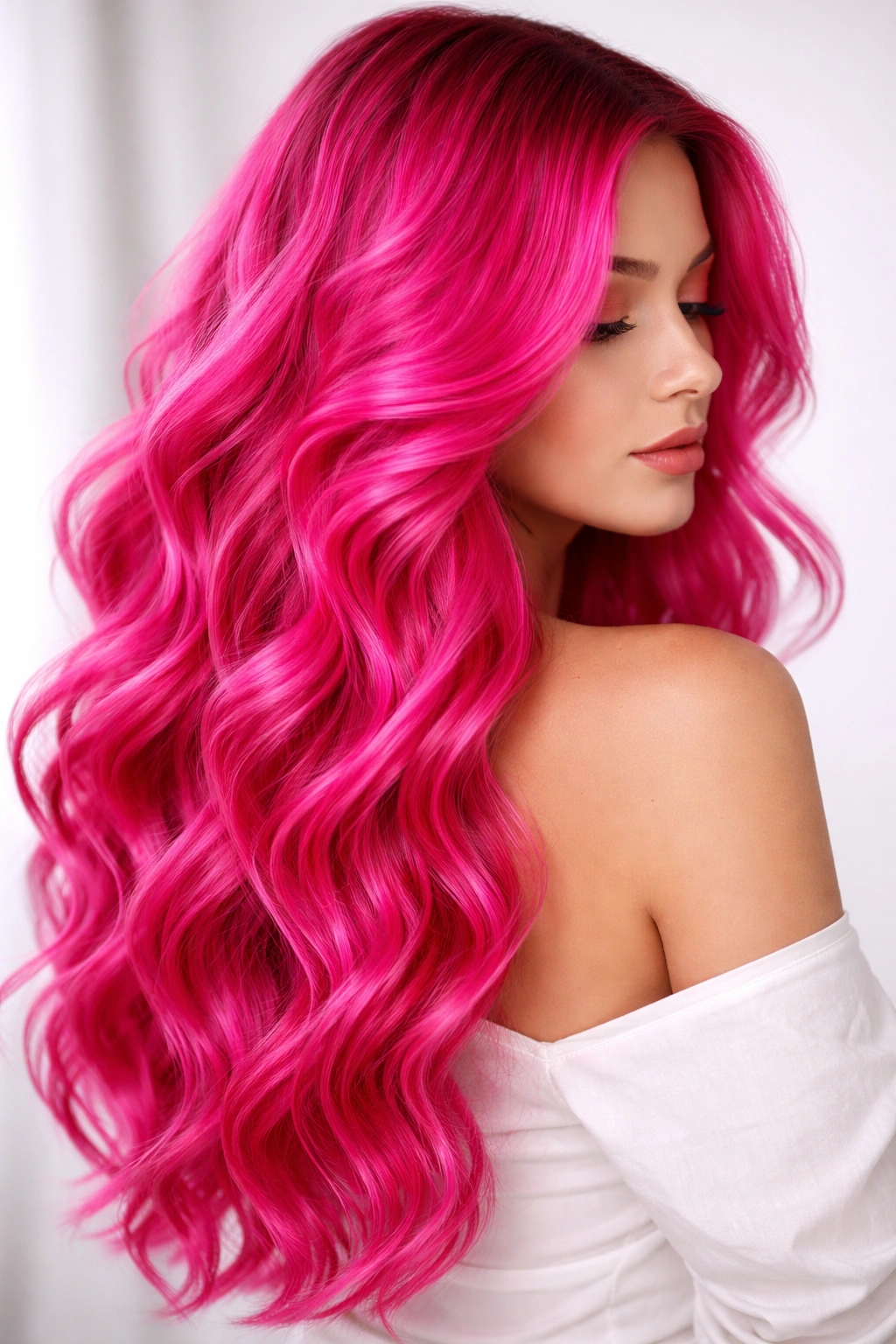 Electric hot pink textured waves with chunky definition