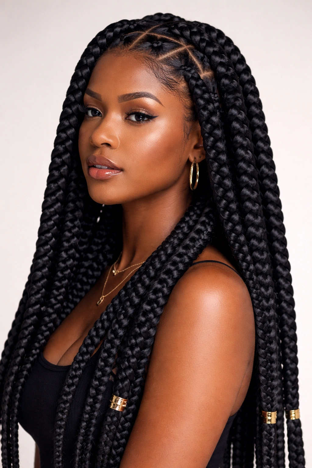 Bold jumbo box braids with thick strands on a head