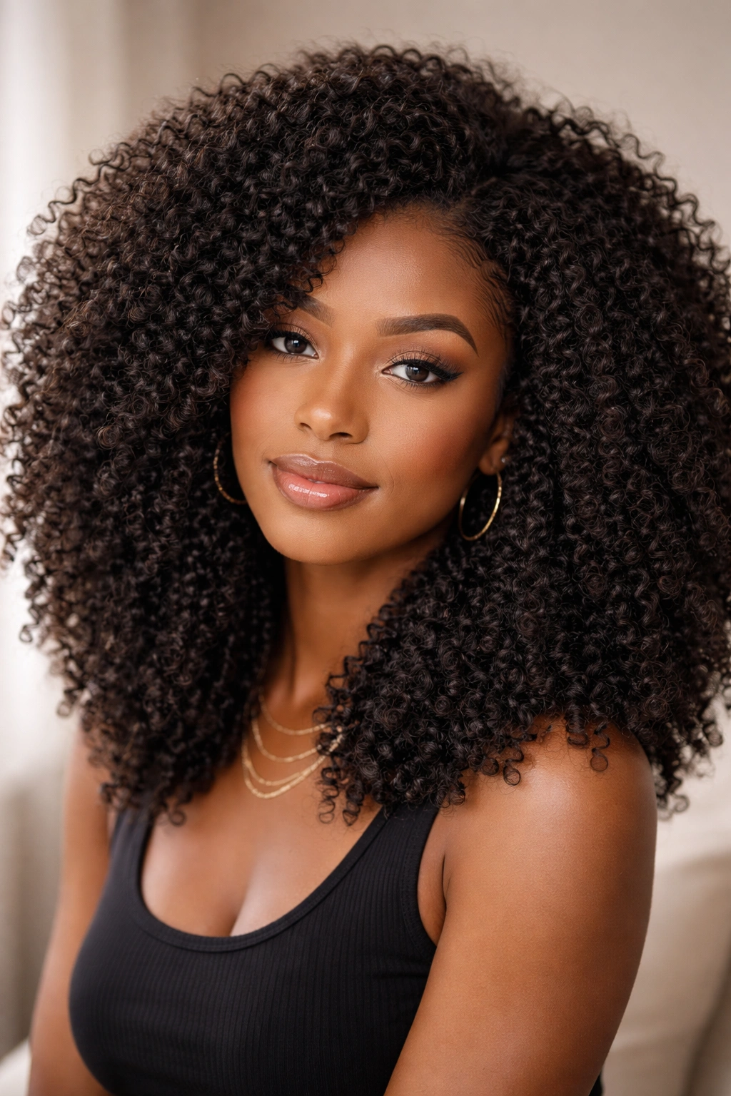 Kinky crochet curls with tight coils on model head