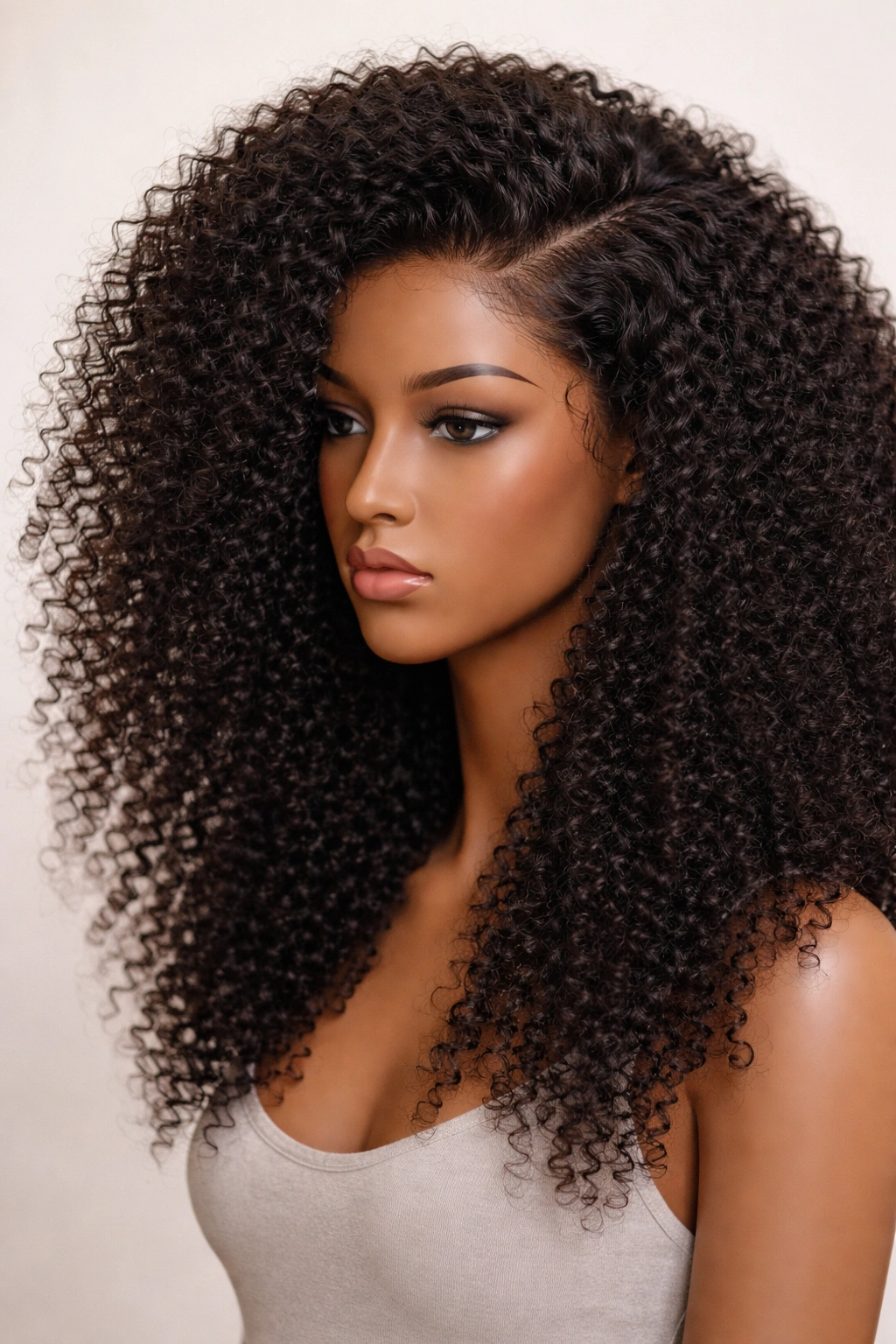 Lace-front wig with tight kinky curls and full volume