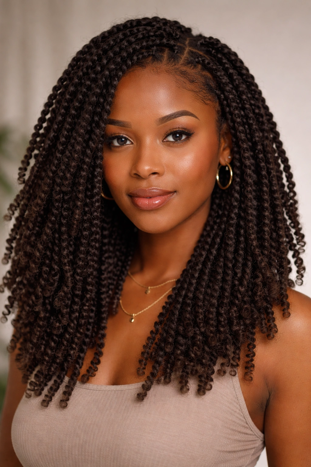 Kinky twists with natural-looking coils and texture
