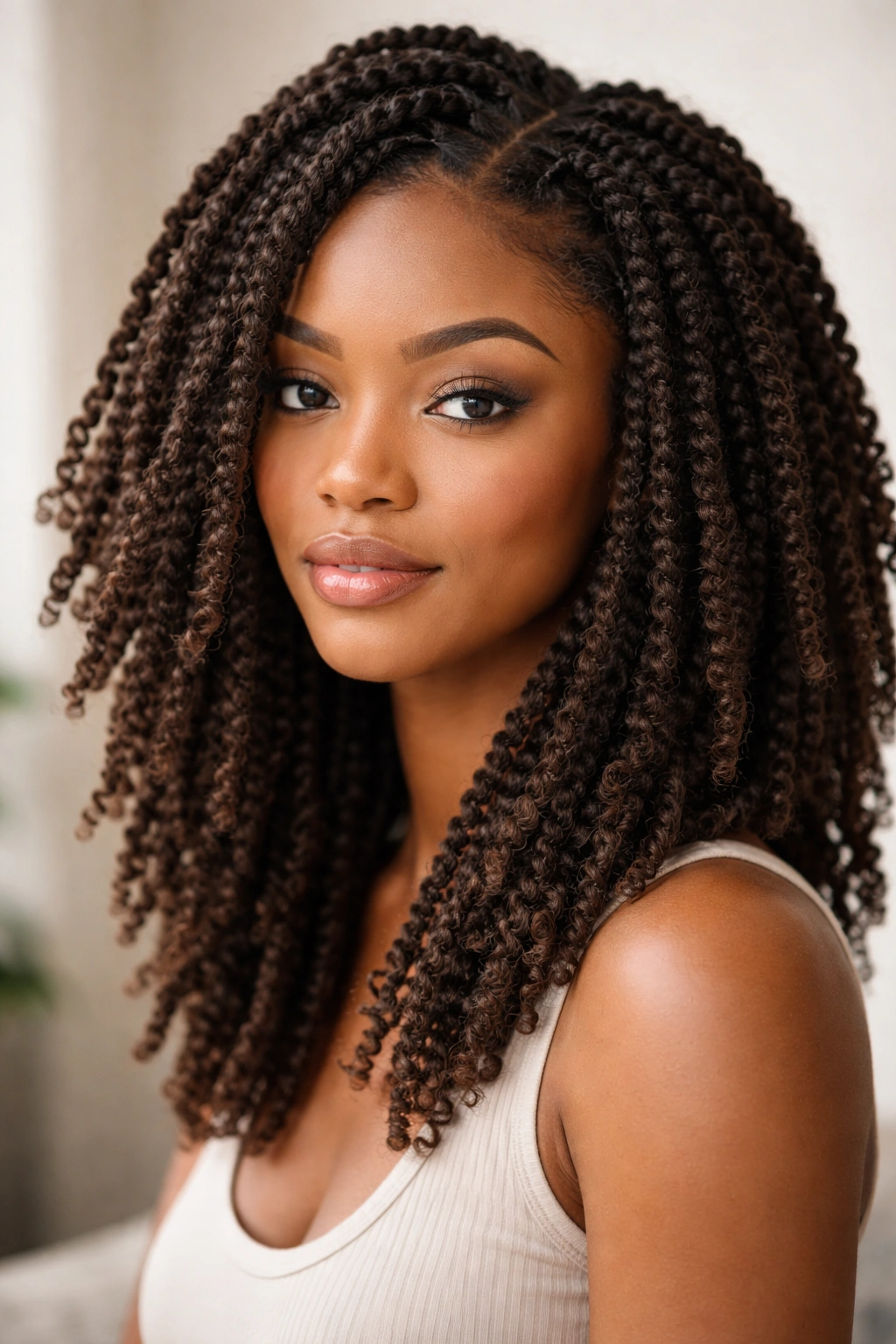 Full head view of kinky twists blending with natural hair texture