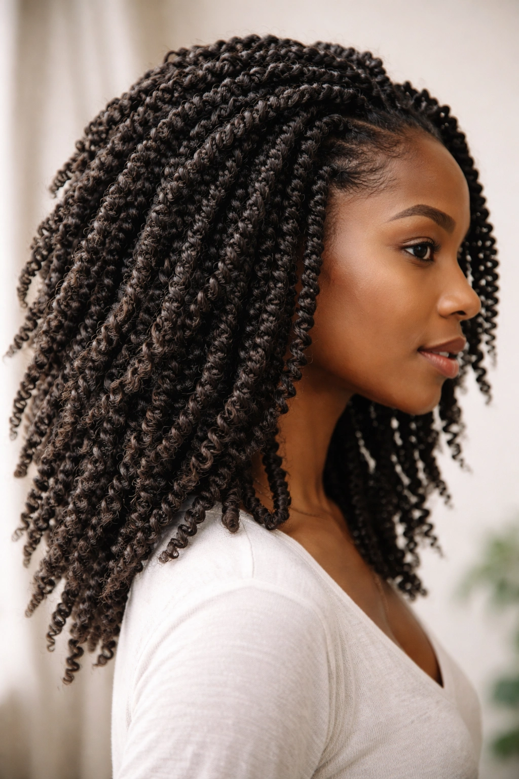 Close-up of kinky twists showing dense texture