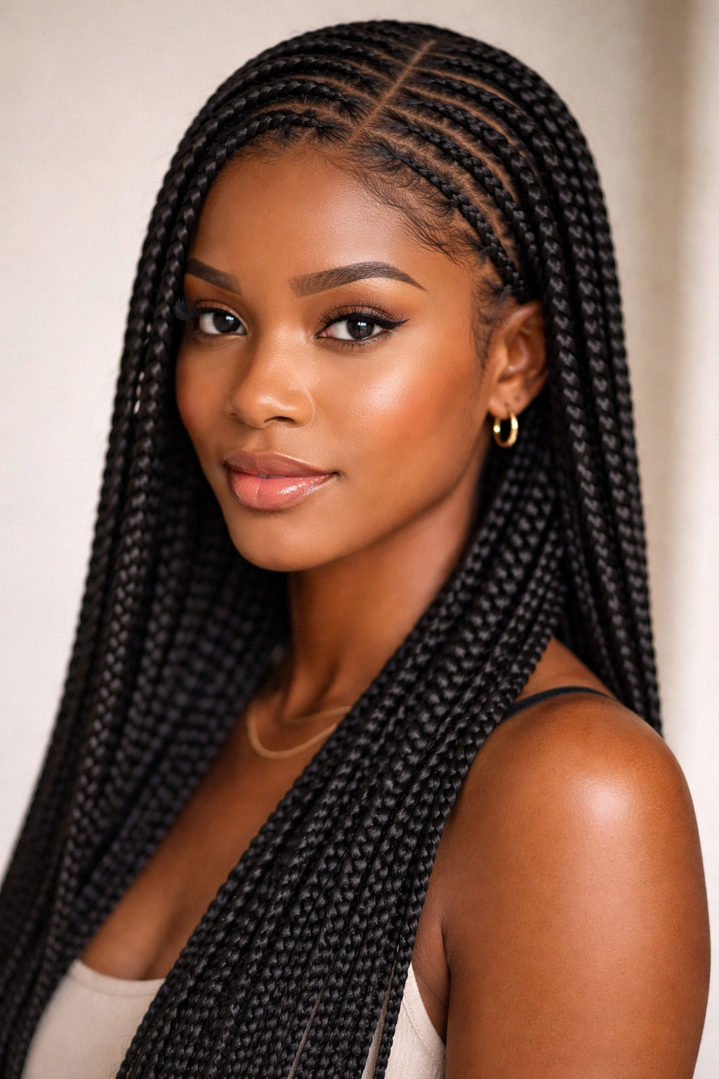 Knotless braid base along scalp with no visible knot