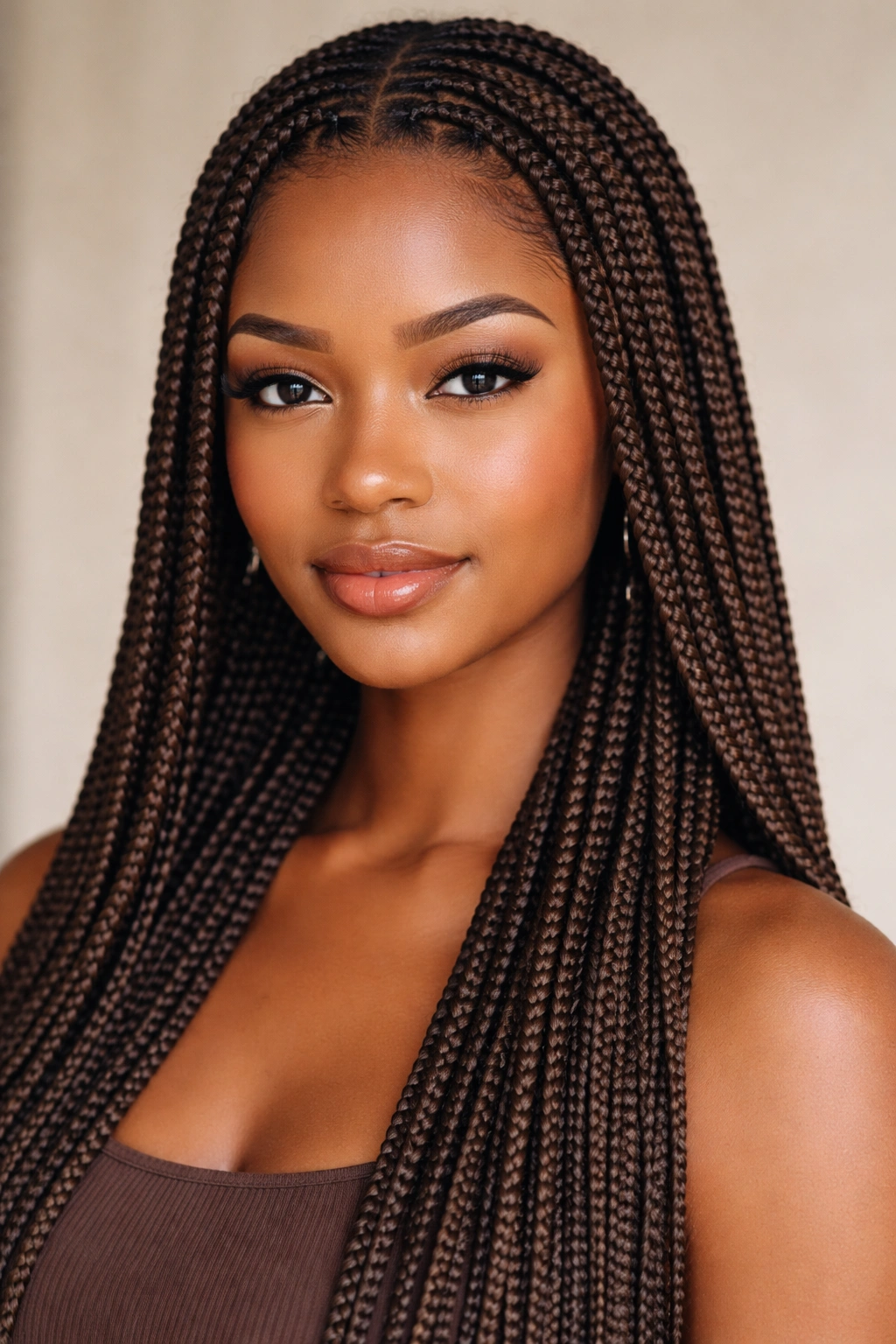 Close-up of knotless braids with seamless roots on a Black woman