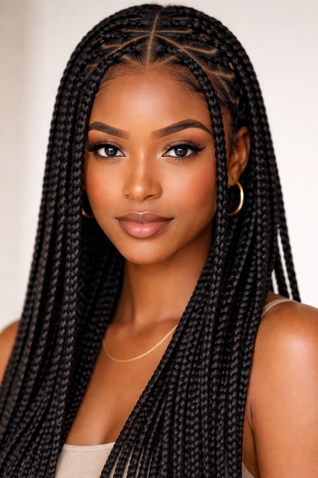Knotless box braids starting at the scalp with seamless roots