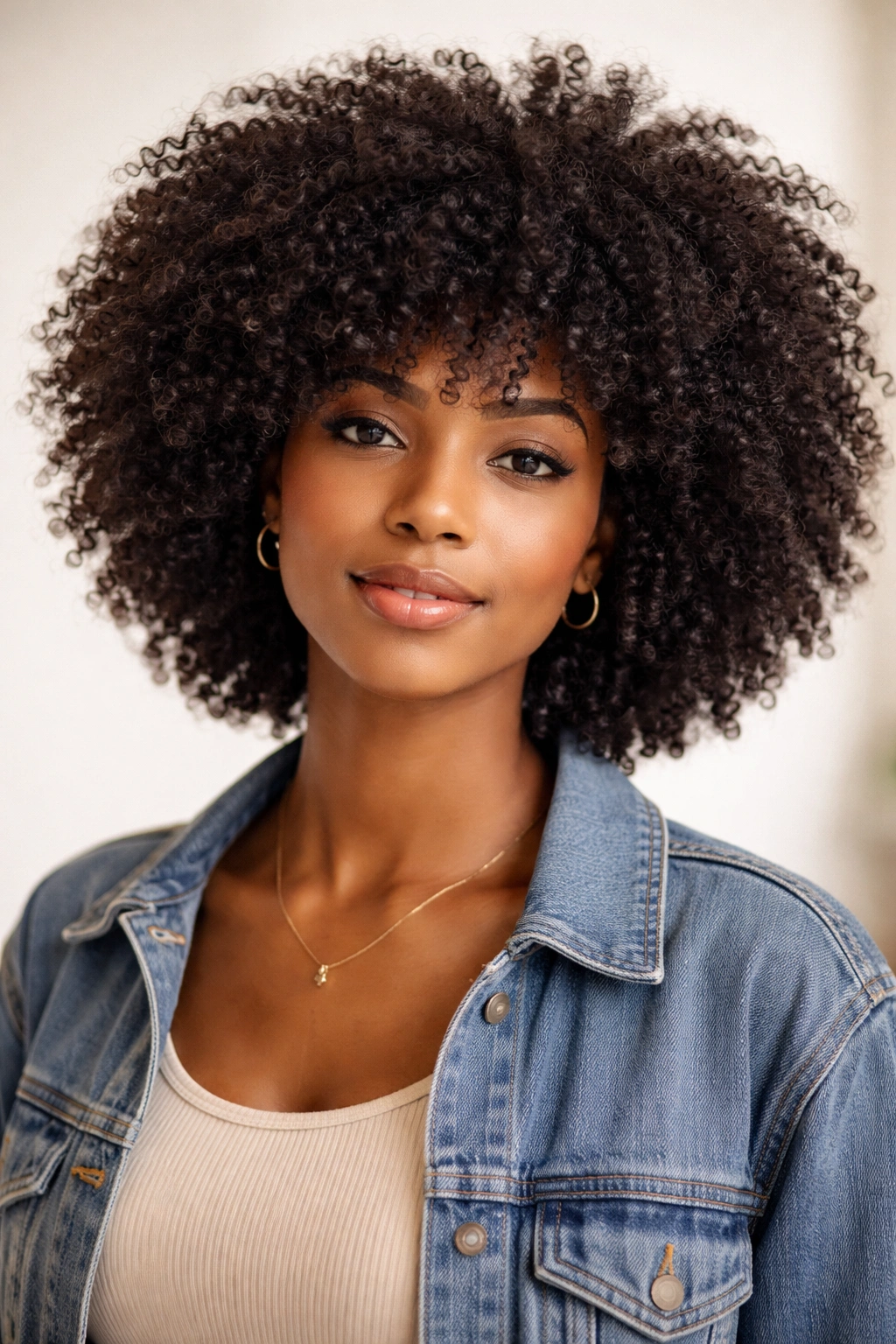 Close-up of layered afro cut showing dimension and defined curls