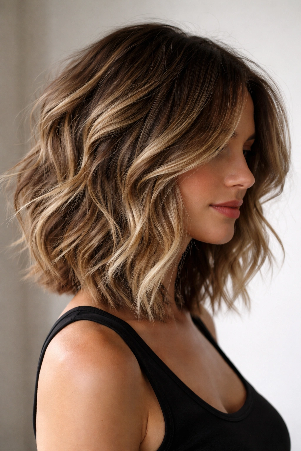 Layered chopped lob with pronounced layers and movement