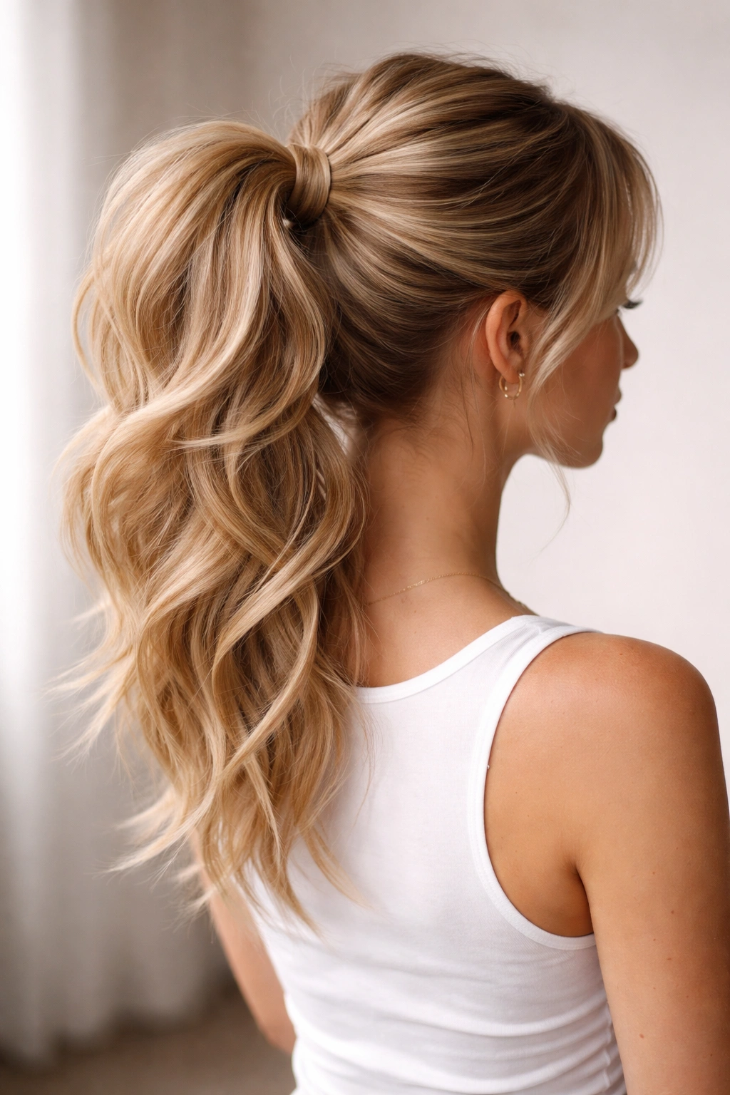 Layered ponytail with multiple sections creating density