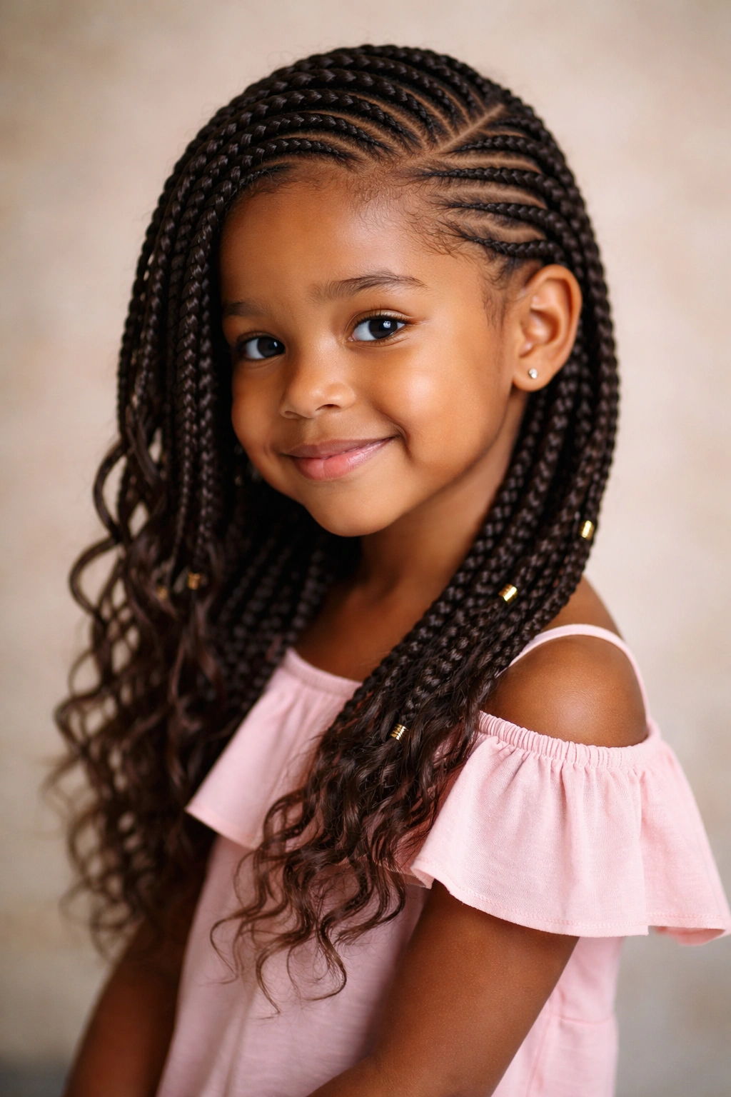 Portrait of a little girl with lemonade braids side-swept