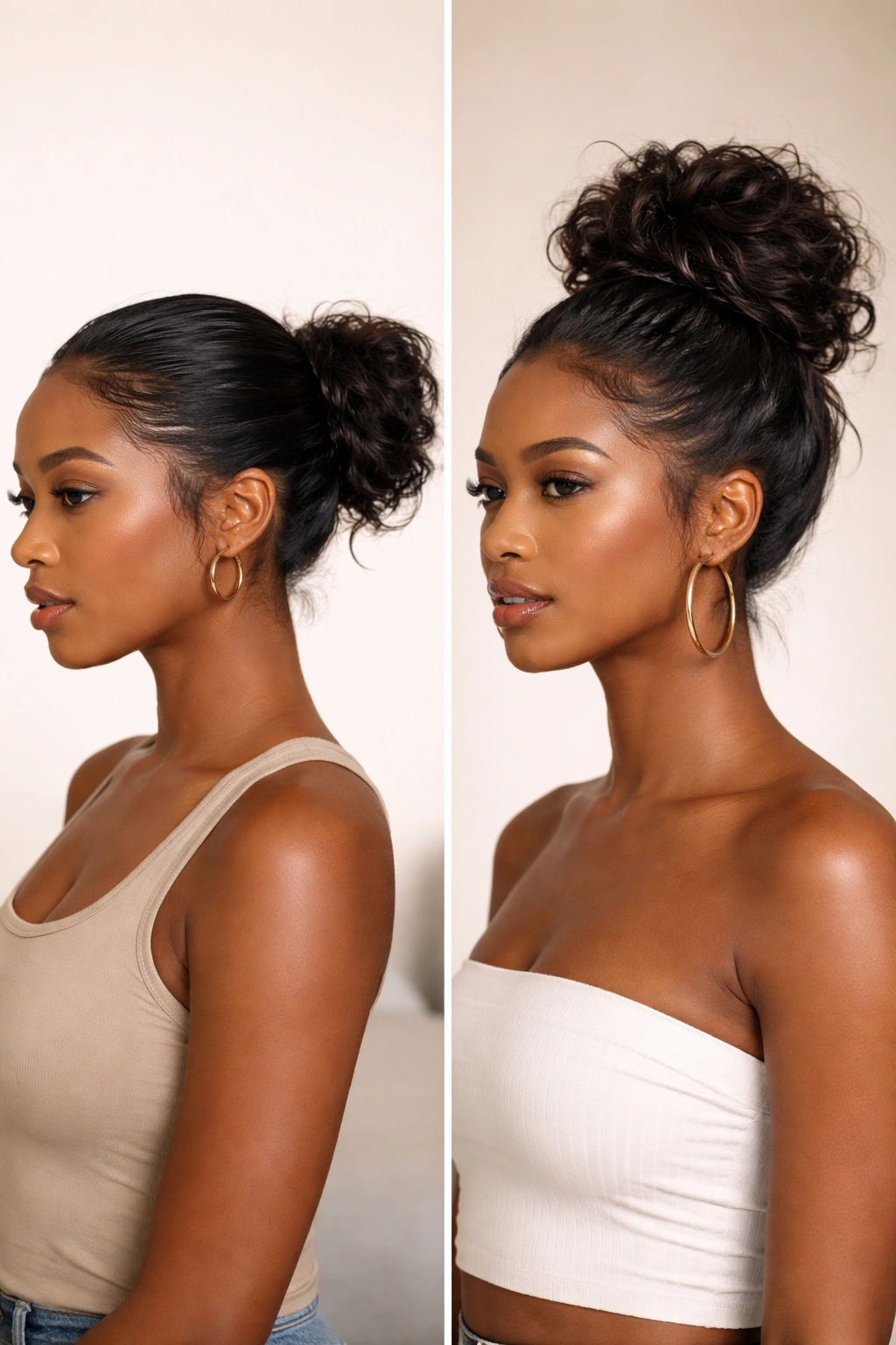 Dual-head hairstyle showing adaptation for different lengths and textures