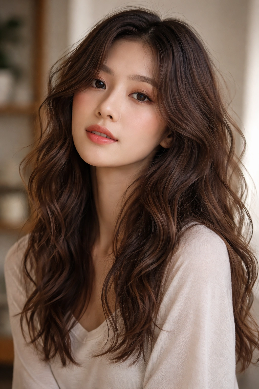 Portrait of a model with naturally textured lived-in waves