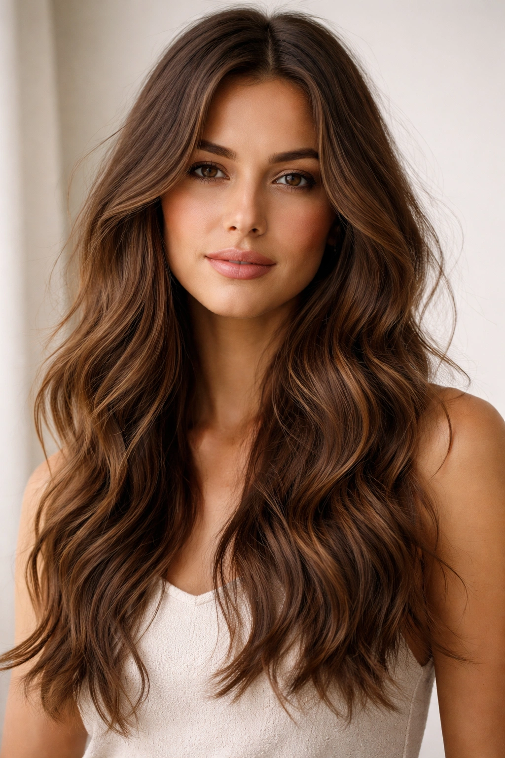 Brunette hair with lived-in natural waves and texture